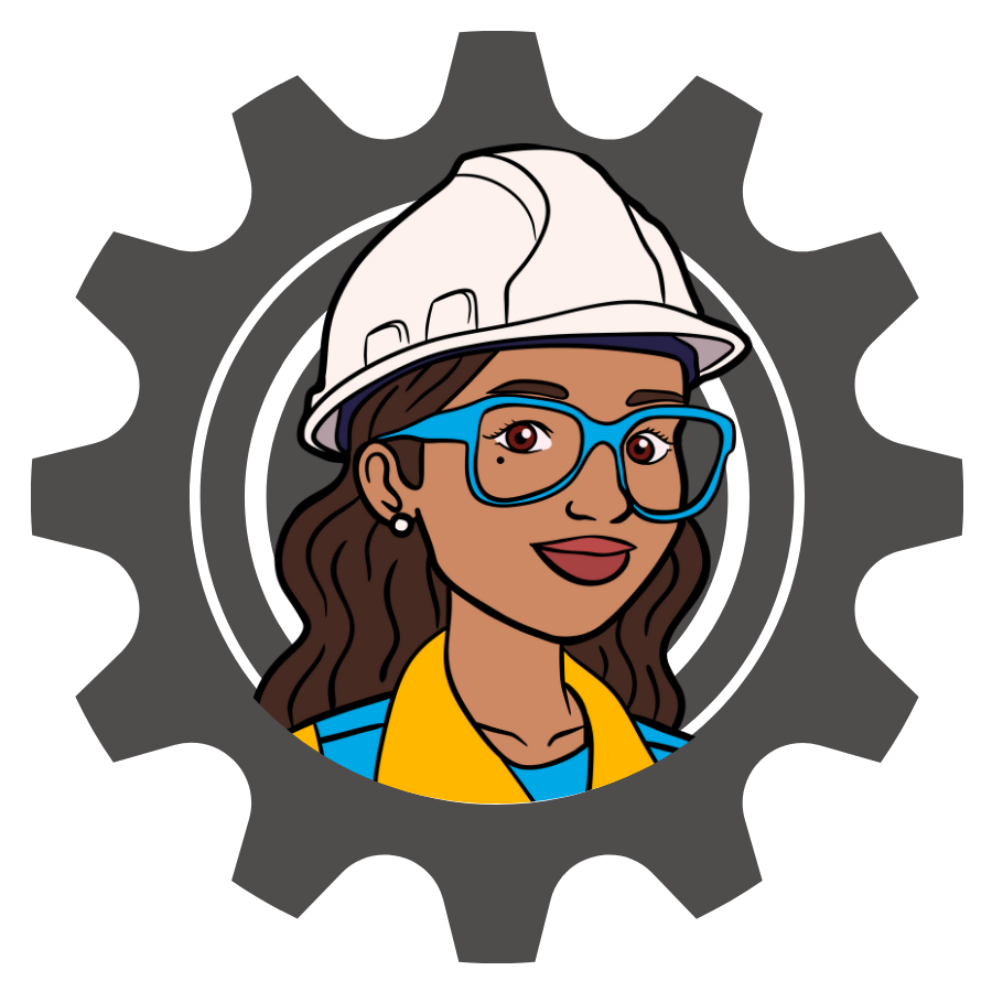 Decorative graphic of a female engineer