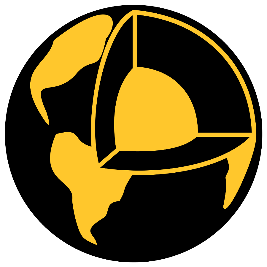 Black and gold graphic of the earth and its core