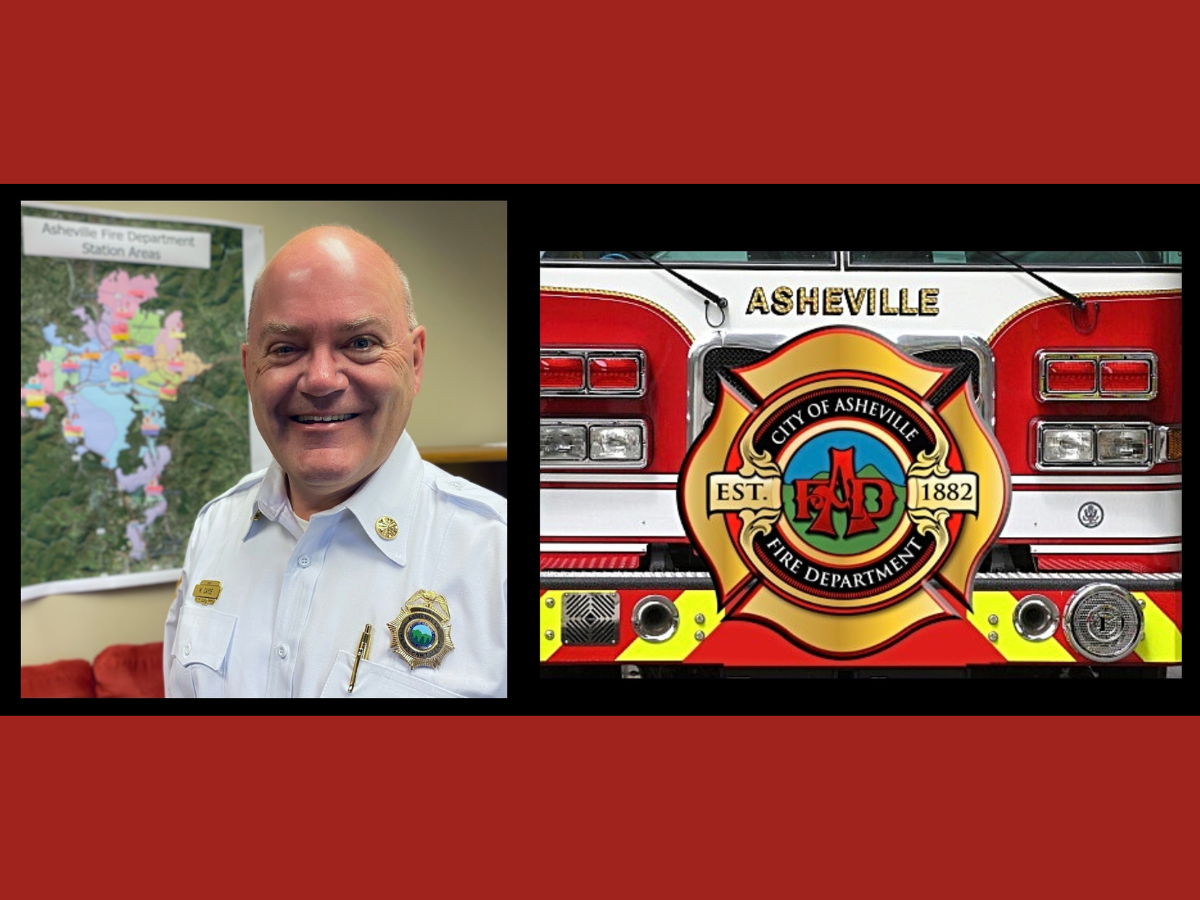 Untitled design - 1 Mike Cayse headshot with Asheville's logo