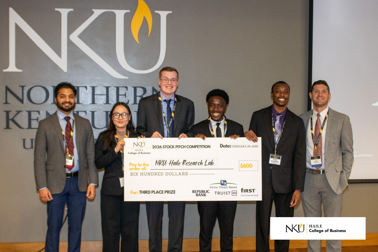 3rd Place: NKU Haile College "Haile Research Fellows" (Dylan Fogt, Linh Nguyen, Wilfried Panlap, and Ahmad Richardson). They pitched Cardinal Health (CAH)