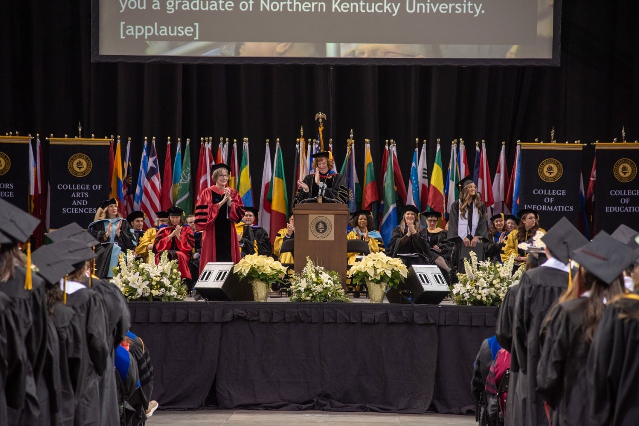 Dr. Cady Short-Thompson speaking at Commencement